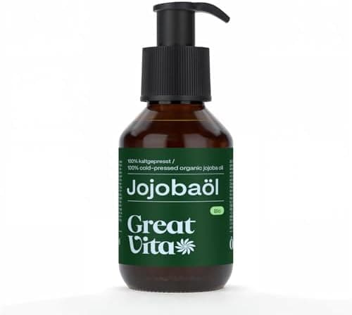 GreatVita Bio Jojobaöl Gold 100 ml - Feuchtigkeitspflege für trockene Haut & Kopfhaut - 100% rein & kaltgepresst - Träge