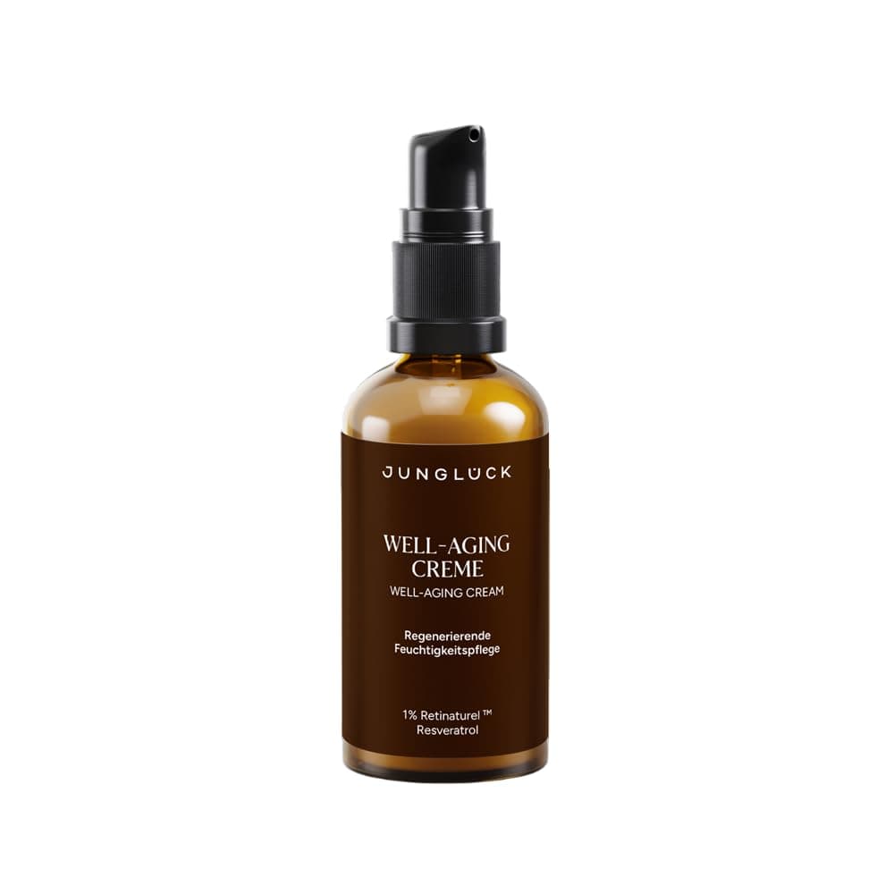 JUNGLÜCK Well Aging Creme – Vegan, 1% Retinaturel™ Bio-Arganöl, Ausgewogene Gesichtspflege - Mildert Fältchen & Linien,