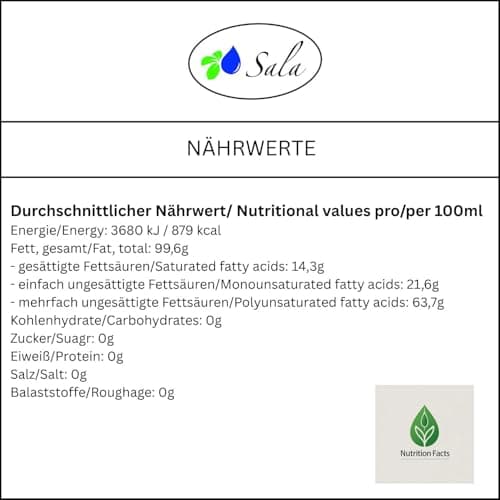 Sala Jojobaöl kaltgepresst BIO für Baby & Kind in Glasflasche 1 L EU Organic