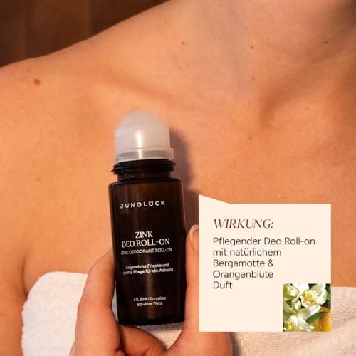 JUNGLÜCK Zink Deo Roll-On - Vegan für Empfindliche Achseln | Hemmt Geruchsbildung dank Antimikrobiellen & Geruchsabsorbe