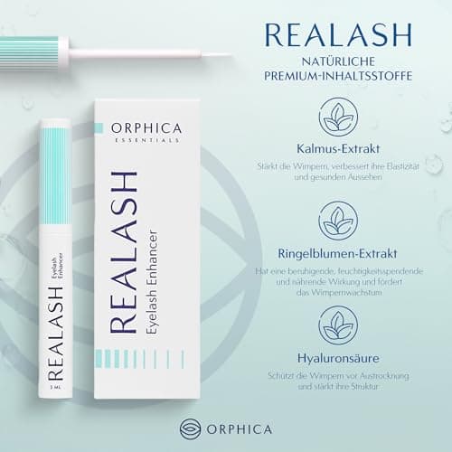 ORPHICA Realash Wimpernserum 3ml – Sichtbar längere Wimpern in 2 Wochen, Dermatologisch geprüft, Hyaluronsäure & Calendu