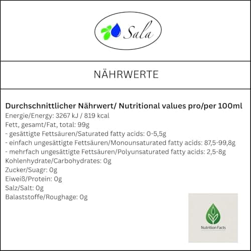 Sala Jojobaöl kaltgepresst BIO für Baby & Kind in Glasflasche 1 L EU Organic