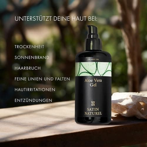 Satin Naturel Aloe Vera Gel 100% Vegan - Natürlich & Wirksam für Alle - Ideal für Sonnenbrand & nach SONNE - 200ml - Hau