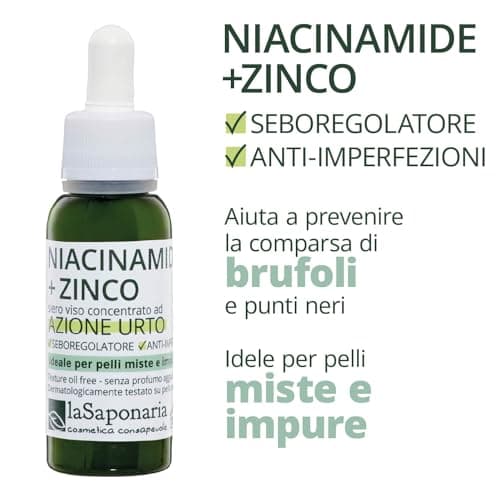 La Saponaria Niacinamid + Zink Anti-Alterungscreme für Fettige Haut mit Aknen und Vergrößerten Poren 30ml