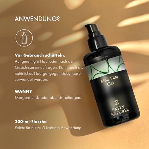 Satin Naturel Aloe Vera Gel 100% Vegan - Natürlich & Wirksam für Alle - Ideal für Sonnenbrand & nach SONNE - 200ml - Hau