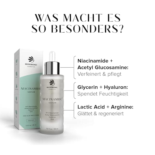 Microbionik Niacinamide Serum 10% mit Hyaluron, Aloe Vera, Zink-PCA & Ectoin für verfeinerte Poren und mildere Hyperpig