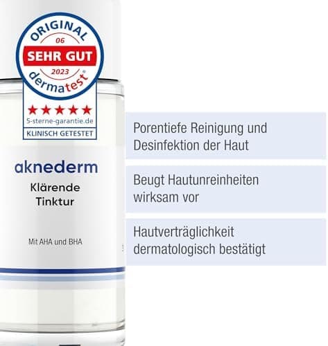 aknederm Tinktur 50ml - mit Lactic Acid/Milchsäure (AHA) und Salizylsäure (BHA) - sanfte porentiefen Hautreinigung für t