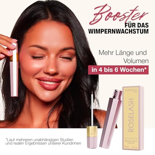 Rogold Roselash Wimperlotion Natürliches Serum Für Lange, Dichte Und Dickere Wimpern - Zu 95% Naturliche Inhaltsstoffe -