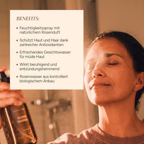 JUNGLÜCK 100% BIO Rosenwasser Spray für Gesicht und Körper - Vegan - 250ml | Rein natürliches Gesichtswasser klärt poren