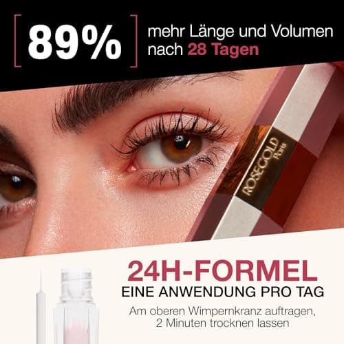 Rogold Roselash Wimperlotion Natürliches Serum Für Lange, Dichte Und Dickere Wimpern - Zu 95% Naturliche Inhaltsstoffe -