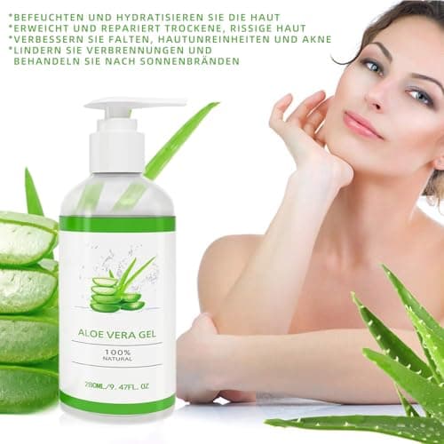 Aloe Vera Gel Bio Gesicht Creme 280ml Für Gesicht, Haare und Körper Beruhigend und Pflegend After Sun