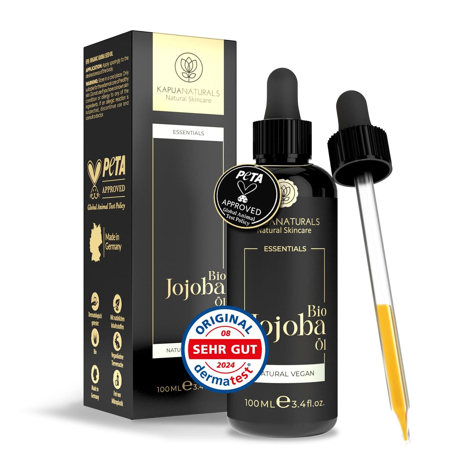 Jojobaöl Bio Kaltgepresst - 100ml - COSMOS Zertifiziert - Für Haare und Gesicht - Reguliert Sebum, Anti-Pickel - Ceramid