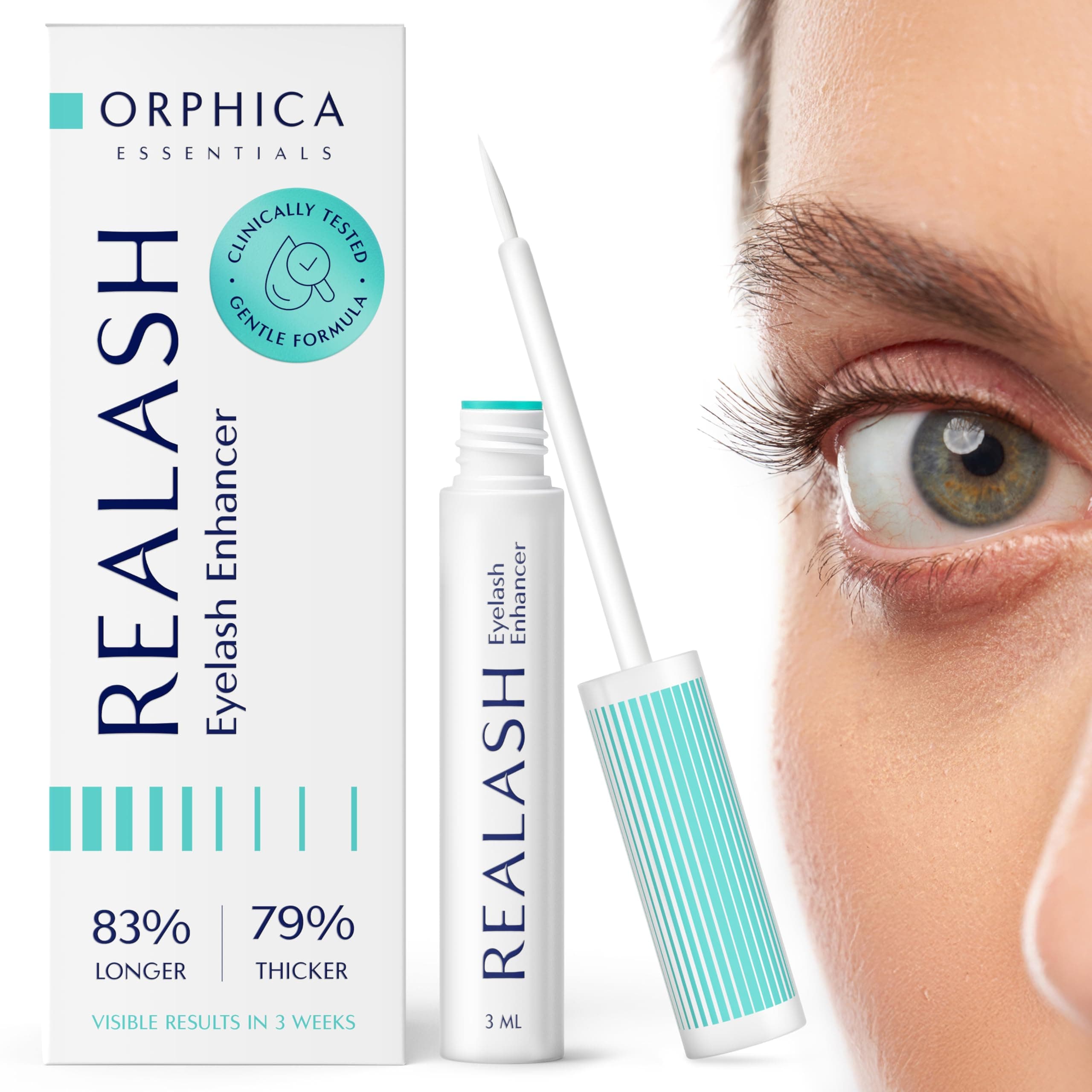 ORPHICA Realash Wimpernserum 3ml – Sichtbar längere Wimpern in 2 Wochen, Dermatologisch geprüft, Hyaluronsäure & Calendu